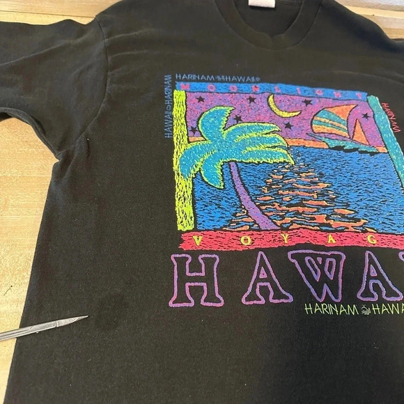 VTG 90s HAWAII HARINAM Moonlight Voyage Neon T-Shirt - Picture 4 of 10